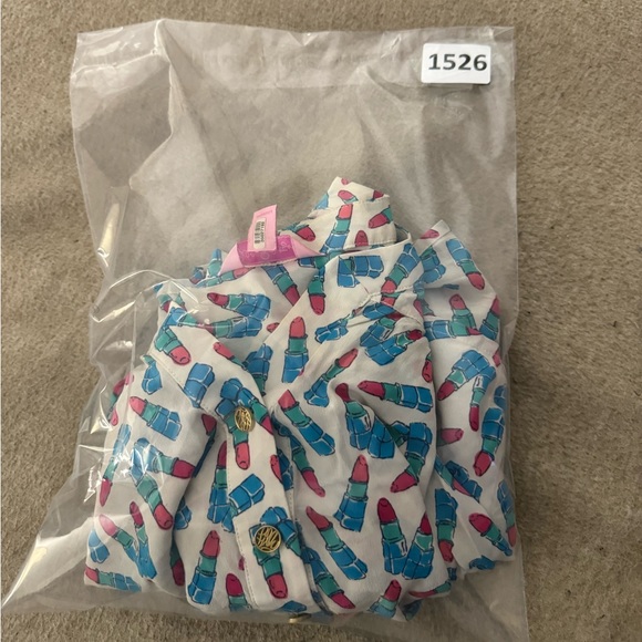 LILLY PULITZER-KISSY KISS LIPSTICK PRINT TUNIC BLOUSE SIZE XS - Picture 8 of 8